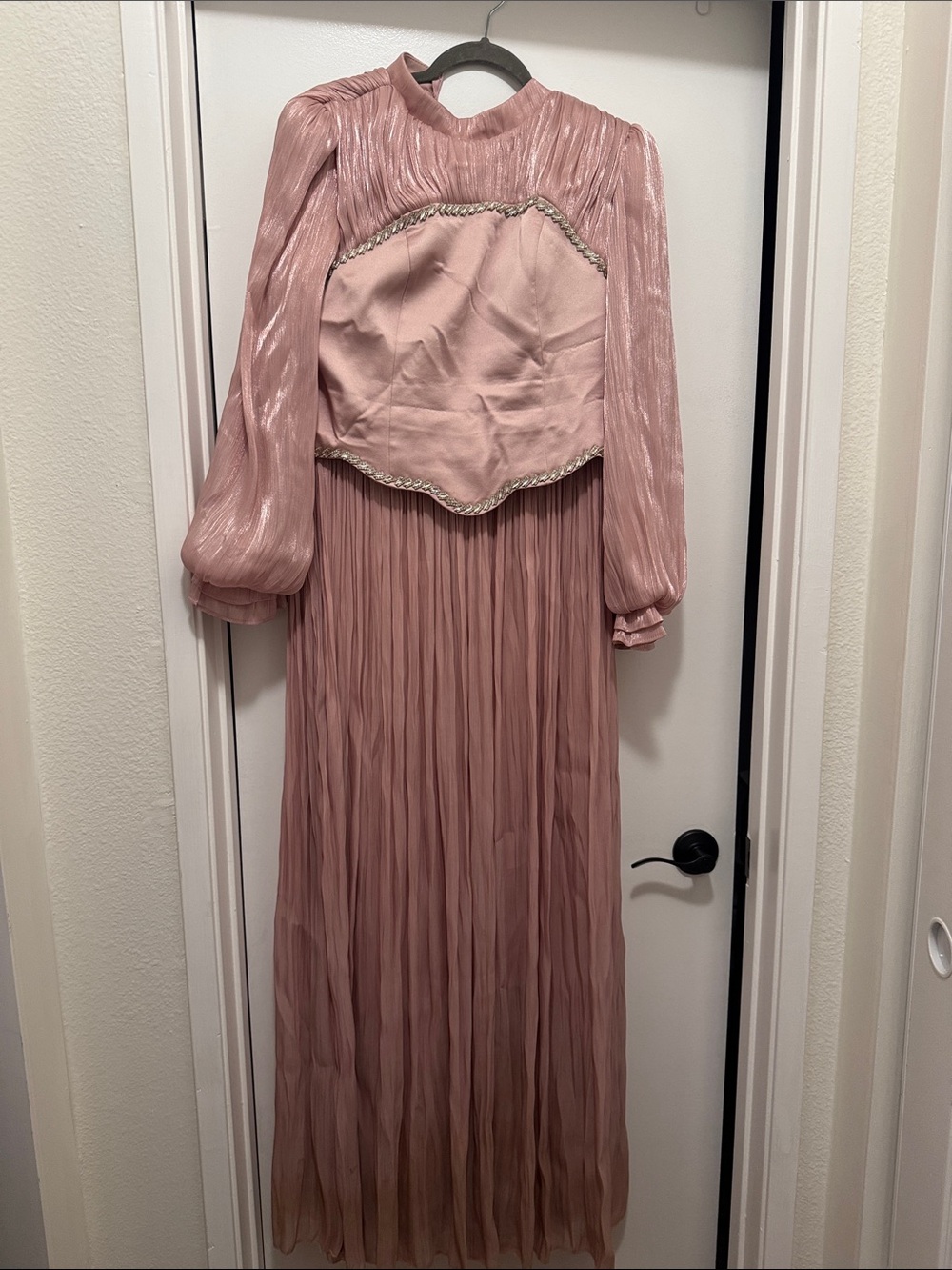Blush Pink Maxi Dress with Pleated Skirt